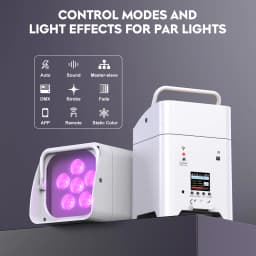 U'King 4PCS RGBWA+UV LED Par Light with Bag 6x18W DMX Stage Light Rechargeable Built-in Battery Dyeing Light Wireless Par Light