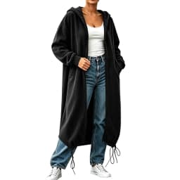 Women's Textured Long Zip Up Hoodie Jacket Casual Sweatshirt Vertical Extended Layer Layer Cool Weather Streetwear Zip up Hoodie