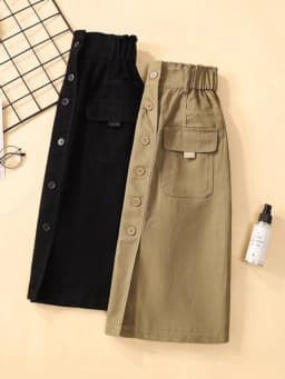 Khaki Workwear A-Line Skirt for Women Spring Autumn plus Size High Waist Midi Pure Color Commute Style 2025 New Arrival