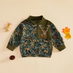 FOCUSNORM 1-6Y Little Kids Boys Pullover Sweatshirt Jacket Duck Embroidery Quarter Zipper Stand Collar Camouflage Tops