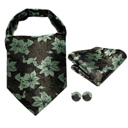 Hi-Tie Silk Mens Ascots Hanky Cufflinks Set Jacquard Paisley Floral Cravat Tie Self Vintage Ascot Black Gray Red Gold Pink Blue