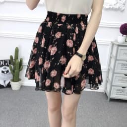 Summer 2026 Korean Style  Floral Chiffon High Waist Elastic Slimming Skirt Pants Half Body Cute Style Casual Print Skirt