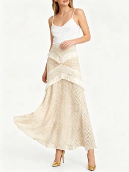 TWOTWINSTYLE Solid Slimming Sheer Spliced Tassels Knit Skirts for Women High Waist Elegant Long Skirt Female Autumn Clothing New