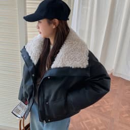 Trendy Fleece Thicken Warm Short Leather Jacket Shearling PU Leather Cotton Lining Women's Winter New Zipper Leather-Cotton Coat