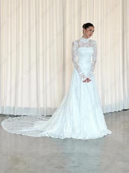 Elegant Wedding Dresses High Neck Long Sleeve A Line Lace Bride Dress for Women Sweep Train White Church Bridal Gown Customized