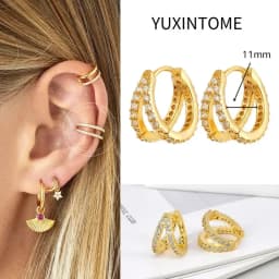 Pave Micro Crystal North Star Hoop Earrings Punk 925 Sterling Silver Ear Needle Twist Gold Earrings For Women Minimalist Jewelry