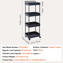 SucceBuy 4-Tier Rolling Utility Cart Kitchen Organizer Shelves with Wheels Storage Trolley for Living Room Office Clearance Sale