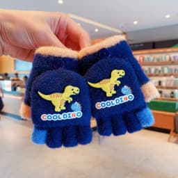 2-in-1 Flip Convertible Mittens Thick Fleece Lined Soft Fuzzy Plush Cute Snap Flip-Top Color Block Windproof Warm Gloves Boys