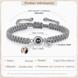 Mother's Day Gift Custom Photo Projection Beaded Adjustable Braid Bracelets Personalized Letter Heart Pendant Bracelet