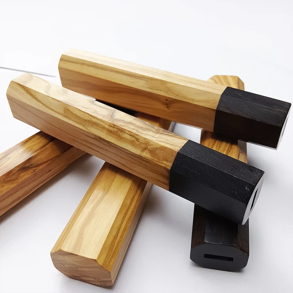 1piece Olive Wood + Ebony Octagonal Knife Handle for DIY Semi-finished Damascus Knife Handle Material Kitchen Knife Handle