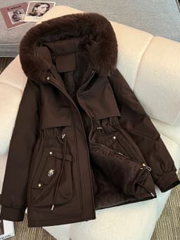 Women's Short Thickened Fleece Lined Cotton Jacket Winter New Style Commute Simple Style Loose Fit Zipper Pocket Hooded Coat