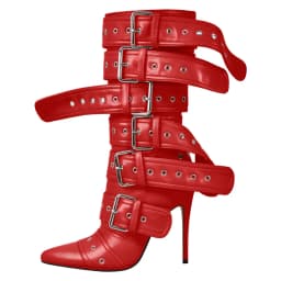 Onlymaker Women Pointed Toe Mid-Calf Boots Buckle Strap Thin High Heel Lady Zipper Female Stiletto Boots