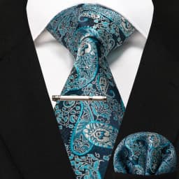 JEMYGINS Business Tie for Men Silk Navy Blue Tie Striped Paisley Necktie Handkerchief Tie Clips Set for Wedding Party Gift