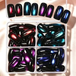 96pcs/box Short Square Cat Eye Press On Nails 4colors Glossy Glitter Cat Eye French Fake Nails Full Cover Acrylic Fake Nails Y2K
