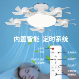 E27 LED 5 Heads Ceiling Fan Light with Remote Control Dimmer Function 80W Ceiling Light Drone Shaped Fan Light for Living Room,