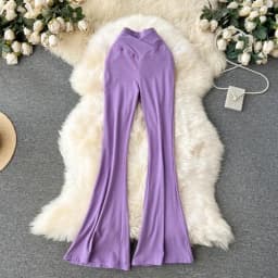 Women Solid High Waist Flare Pants Wide Leg Korean Fashion Elegant Casual Vintage Autumn Streetwear Clothing