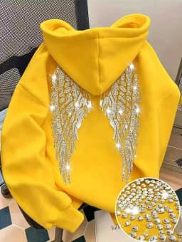 Leisure Spring and Autumn Sweater Wing Print and Hot Rhinestone Two Styles Women's Long-sleeved Pullover Hoodie