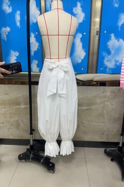 Women Casual Lantern Pants Loose Solid Color Tie-up Bow Back Long Bloomers for Daily Party