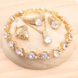 925 Silver Jewelry Sets For Women Magic Rainbow Zircon Gold Color Wedding Earrings Stones Bracelets Rings Pendant Necklace Set
