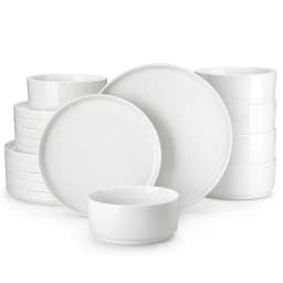 MALACASA 12/16/18/24 Piece Dinner Plates Sets Black Rim Half Standing Edge Dinnerware with 4/6PCS Dinner Plate/Dessert/Soup/Bowl