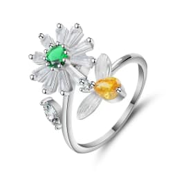 SMJEL Flower Shiny Rhinestone Rotatable Fidget Spinner Ring for Women Anti Anxiety Butterfly Animal Design Anti Stress Accessory