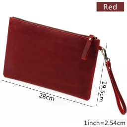Genuine Leather Vintage Document Organizer Pouch with Zipper Slim File Papers Holder for IPad Mini & Smartphone Travel Office