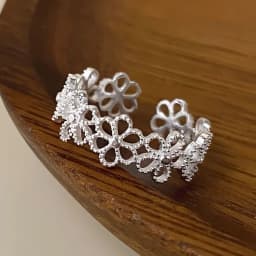 VENTFILLE 925 Sterling Silver Metal Flower Shell Geometric Rings For Women French Retro Romantic Open Thai Silver Rings