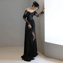 Customized O-Neck Lace Long Sleeves Wedding Dresses 2026 A-Line Floor Length Sweep Train Side Slit Satin Zipper Bridal Gown