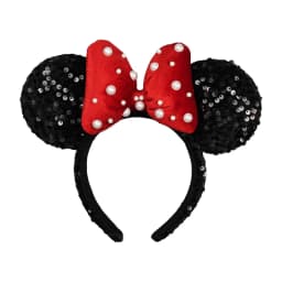 3D Velvet Mouse Ears Headband with Pearls Beads, Red Bow Hairband, Park Party Headwear for Women Girls Hair Accessories