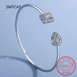 Radiant Cut Moissanite Diamond Water Drop Bangle for Women Wedding Bracelet 925 Sterling Silver Adjustable Open Bangle Jewelry