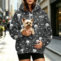 Women Fall And Winter Hoodie With Pet Pouch Oversized Pocket Colorful Halloween Print Sweatshirt Women Sweater Zipper Pockets