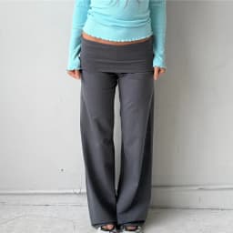 Women Wide Leg Pants Solid Color Fold Over Waist Casual Trousers Spring Fall Loose Sweatpants Bottoms Y2K Streetwear