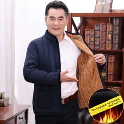 Men's Thickened Fleece Lined Cotton Jacket Winter Outerwear for Middle-Aged And Elderly Casual Fashionable Warm And Windproof