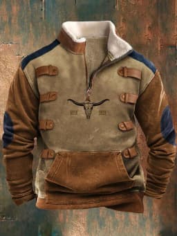Spring Autumn New Men Wool Collar Half-zipper Hoodies Sweatshirts Print Casual European American Trend Jacket Long-sleeved Tops