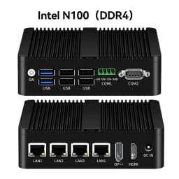 XCY Fanless Mini PC Intel N150 J4125 J6412 J1900 N2830 N5105 4x 2.5G Ethernet Thin Client PC Support Windows Linux Pfsense