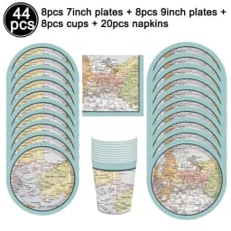Global Travel Disposable Tableware Plates Cups Hanging Spiral Cake Topper Balloons Adventure Retirement Graduation Party Decor