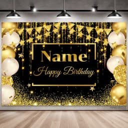 Custom Name Birthday Photo Backdrop Banner - Glitter Stars & Balloons Background with Replaceable Text for Party Decor
