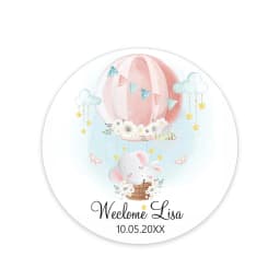 Custom Welcome Baby Hot Air Balloon Animals Birthday Party Labels Favors Round Sticker Baby Shower Personalise Travel Sticker