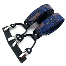 VEEKTIE Brand Suspender For Men 6 Snap Hooks Y-back Adjustable Jacquard Floral Check Shirts Paisley Yellow Blue Vintage Retro