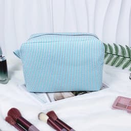 Personalized Striped Makeup Bag Custom Name Embroidery Cosmetic Pouch Travel Toiletry Organizer Gift for Women Girls Bridesmaid