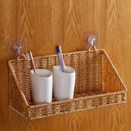 1pc Rustic Wall-Mounted Basket with Hooks - Woven Rattan Storage Hamper Suitable for Bathroom, Kitchen, Bedroom & Living Room