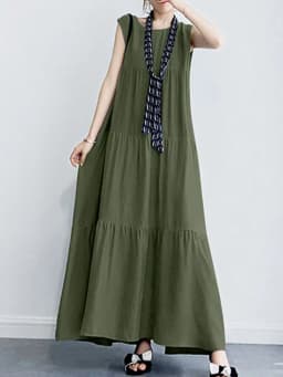 ZANZEA 2023 Stylish Women's Ruffle Sundress Solid Summer Dress Casual Sleeveless Maxi Vestidos Female O neck Robe Oversized