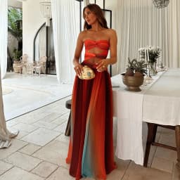 Women's Tie-dye Hollow Out Maxi Dress Gradient Off Shoulder A-line Hem Long Robes Sleeveless Party Vestido Lady Fashion Clothing