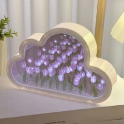 DIY Cloud Mirror Tulip Lamp Night Light Girl Bedroom Ornaments Photo Frame Handmade Glass Bedside Sleep Light Christmas Gifts