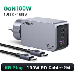 【Korean Plug】UGREEN 100W GaN Charger PD Fast USB C Charger QC4.0 3.0 Quick Charge For Macbook Laptop Tablet iPhone 18 17 Pro