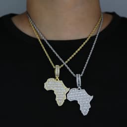 New Arrive Rectangle Cubic Zirconia CZ Paved Bling Africa Map Shaped Pendant Necklace Hip Hop Men Boy Cool Meaning Jewelry