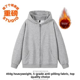Pure Cotton Fleece Lined Hoodie Jacket Deep Blue Zipper Closure Sweatshirt Outerwear for Men And Women Autumn Winter Casual Wear