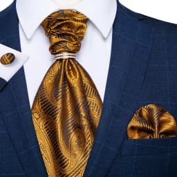 Luxury Men Green Blue Paisley Ascot Tie Set Solid Necktie Ring Wedding Party Cravat Purple Ties Pocket Sqaure Cufflink Free Ship
