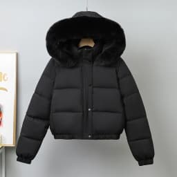 Detachable Hat Fleece Lined Bread Coat Women's Winter Casual Loose Large Fur Collar Cotton Jacket Korean Style Short Length