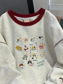 Loose Fit Long Sleeve Pure Cotton Crew Neck Sweatshirt Women's Cartoon Embroidery Early Autumn Hong Kong Style Design Sen...